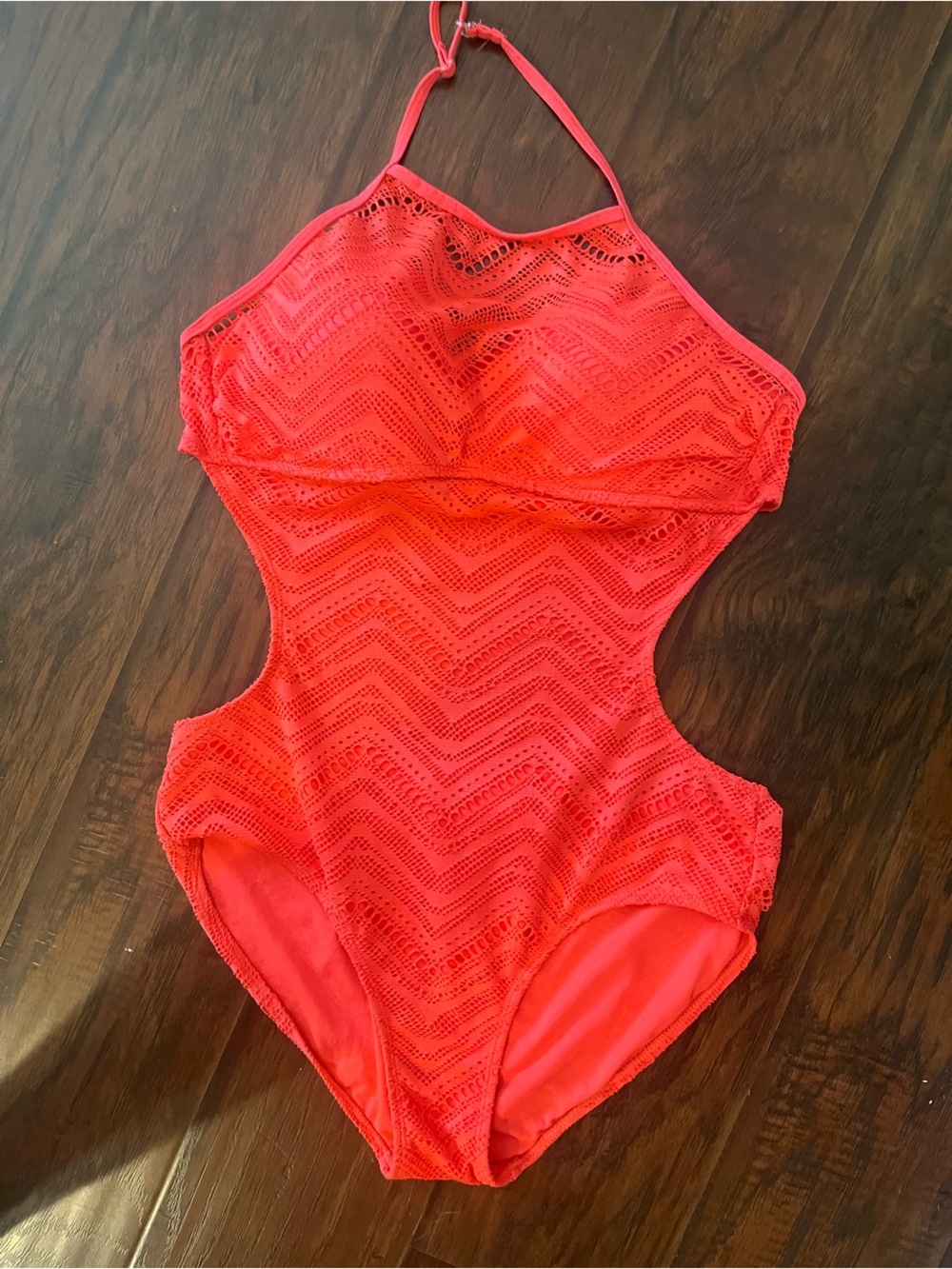 OP Bright Coral Girls' One-Piece Swimsuit with Halter Neck